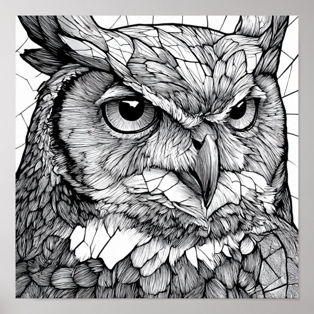 Gothic Cathedral Art: Majestic Owl Stained-Glass Poster (Front)