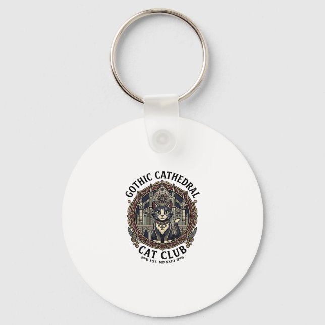 Gothic Cathedral Cat Cat Graphic Tee Art - Gothic  Key Ring (Front)