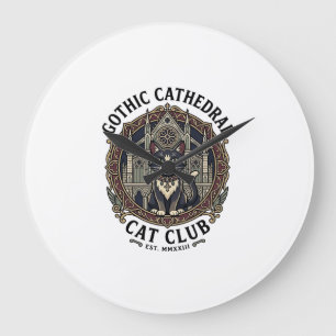 Gothic Cathedral Cat Cat Graphic Tee Art - Gothic Large Clock