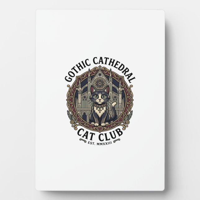 Gothic Cathedral Cat Cat Graphic Tee Art - Gothic  Plaque (Front)