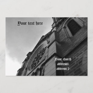 Gothic cathedral in black and white invitation