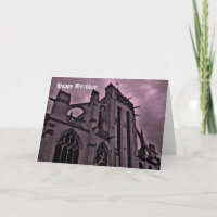 Gothic cathedral in purple Happy Birthday