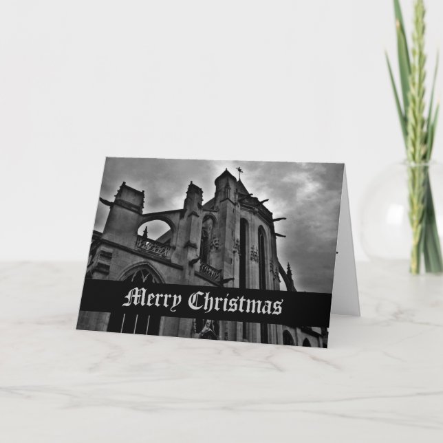Gothic cathedral Merry Christmas Holiday Card (Front)