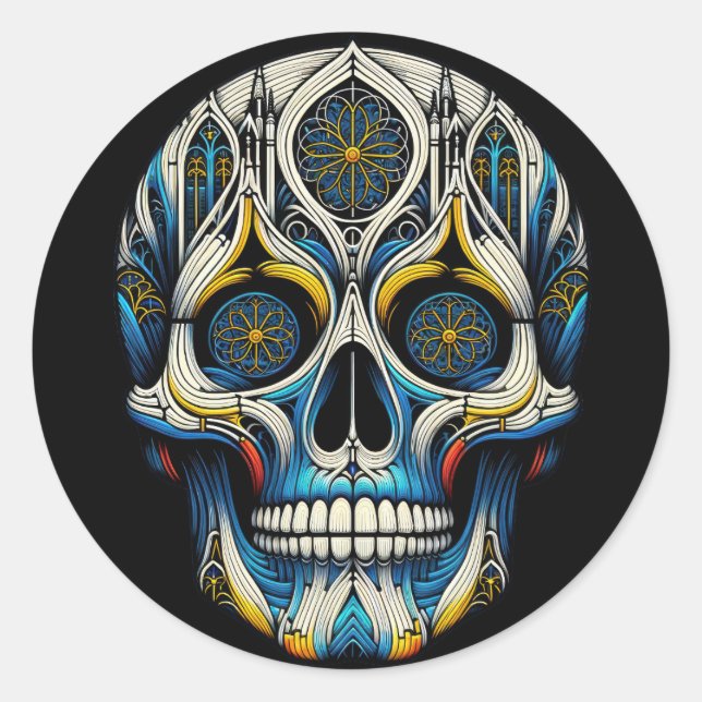 Gothic Cathedral Skull Classic Round Sticker (Front)