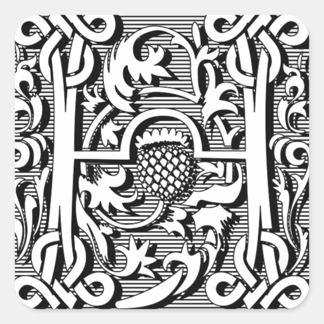 gothic celtic calligraphy renaissance monogram H Square Sticker (Front)