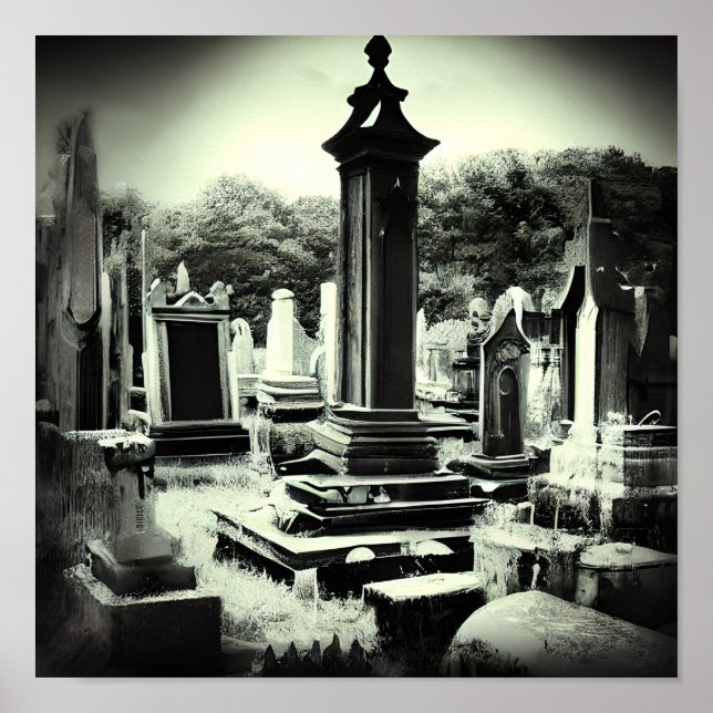 Gothic Cemetary Retro Photograph Poster (Front)