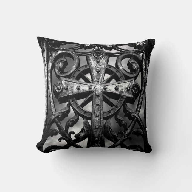Gothic cemetery cross crypt door spooky cushion (Front)