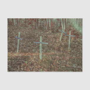 Gothic Cemetery Crosses Brown Autumn Leaves Tissue Paper