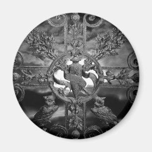 Gothic cemetery gate owls magnet