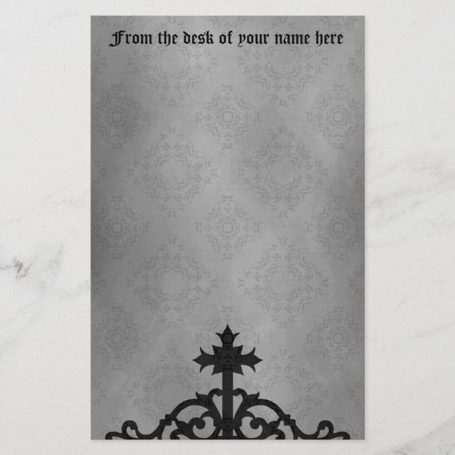 Gothic cemetery gate pretty cross stationery (Front)