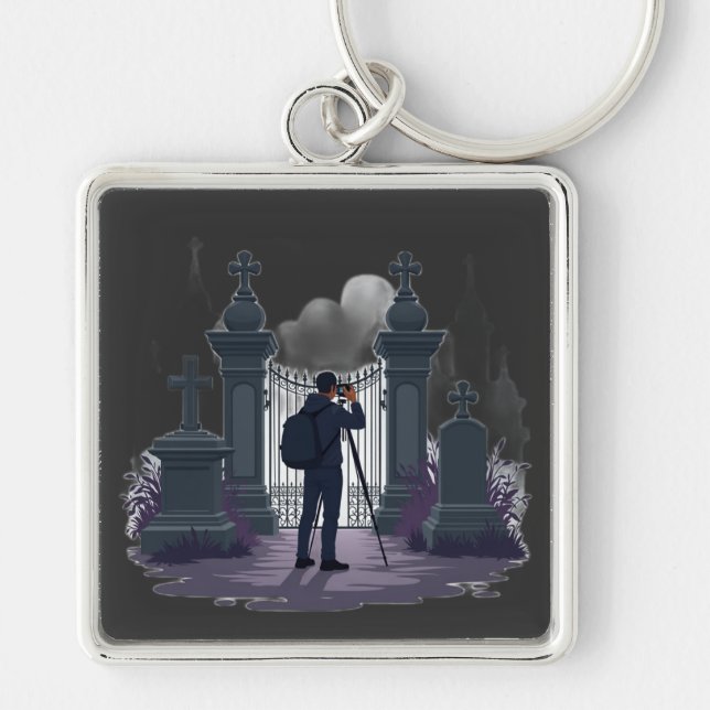 Gothic Cemetery Gate Silhouette Key Ring (Front)
