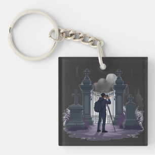Gothic Cemetery Gate Silhouette Key Ring