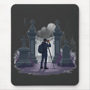 Gothic Cemetery Gate Silhouette Mouse Pad