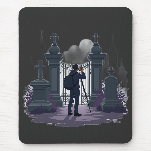 Gothic Cemetery Gate Silhouette Mouse Pad (Front)