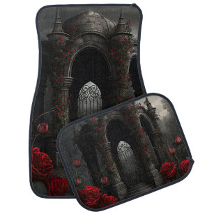 Gothic Cemetery Gazebo with Red Roses at Night Car Mat