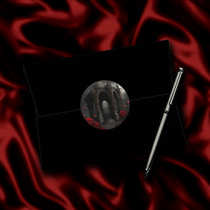 Gothic Cemetery Gazebo with Red Roses at Night Classic Round Sticker