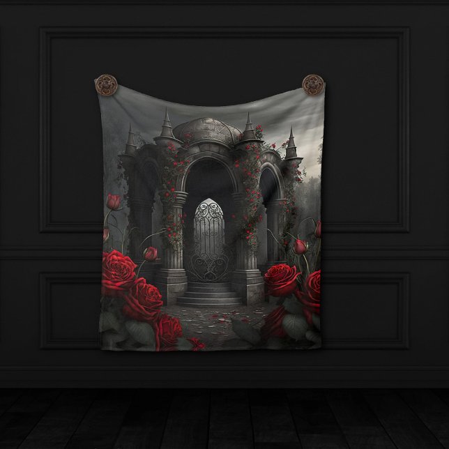 Gothic Cemetery Gazebo with Red Roses at Night Tapestry (Creator Uploaded)