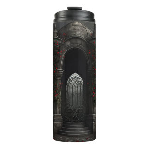 Gothic Cemetery Gazebo with Red Roses at Night Thermal Tumbler