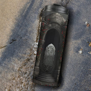 Gothic Cemetery Gazebo with Red Roses at Night Thermal Tumbler