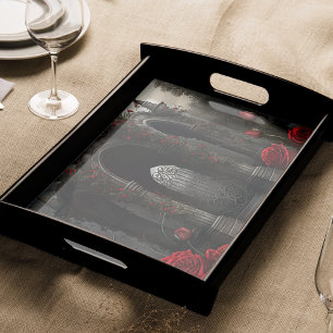 Gothic Cemetery Gazebo with Red Roses at Night Tissue Paper