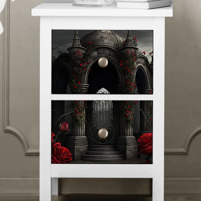 Gothic Cemetery Gazebo with Red Roses at Night Tissue Paper (Creator Uploaded)