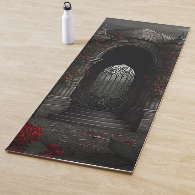 Gothic Cemetery Gazebo with Red Roses at Night Yoga Mat (In Situ)