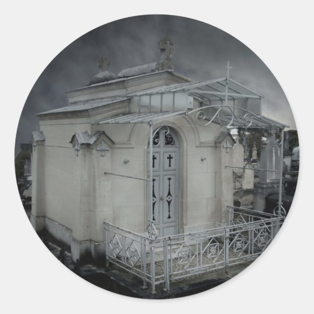 Gothic cemetery ornate crypt classic round sticker (Front)