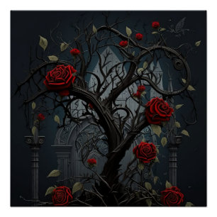 Gothic Cemetery Rose Garden Poster