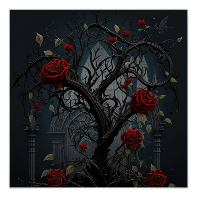 Gothic Cemetery Rose Garden Poster (Front)