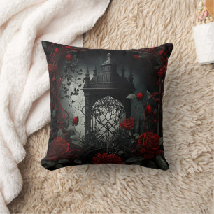 Gothic Cemetery Rose Garden with Red and Black Cushion