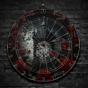 Gothic Cemetery Rose Garden with Red and Black Dartboard