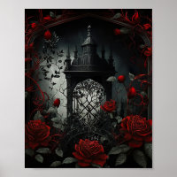 Gothic Cemetery Rose Garden with Red and Black
