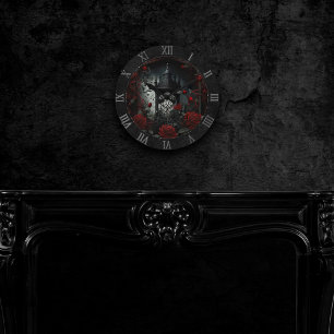 Gothic Cemetery Rose Garden with Red and Black Round Clock