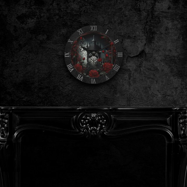 Gothic Cemetery Rose Garden with Red and Black Round Clock (Creator Uploaded)