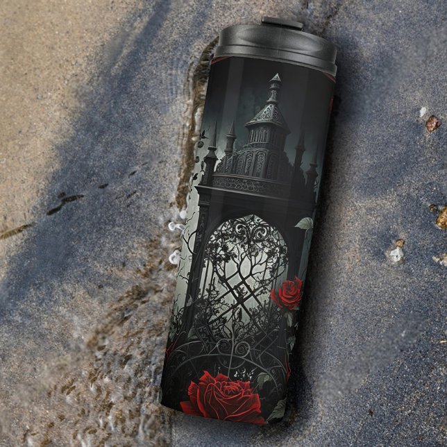 Gothic Cemetery Rose Garden with Red and Black Thermal Tumbler (Creator Uploaded)