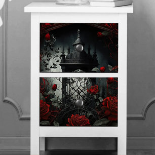 Gothic Cemetery Rose Garden with Red and Black Tissue Paper