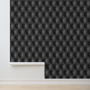 Gothic Charcoal Black Faux Upholstery Pattern Wallpaper