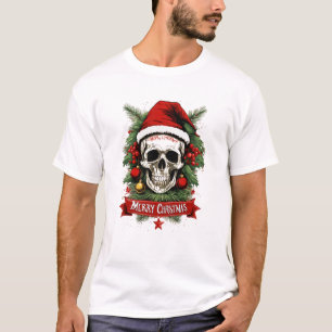 Gothic Cheer: Death Skull Merry Christmas T-Shirt