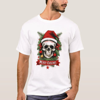 Gothic Cheer: Death Skull Merry Christmas T-Shirt