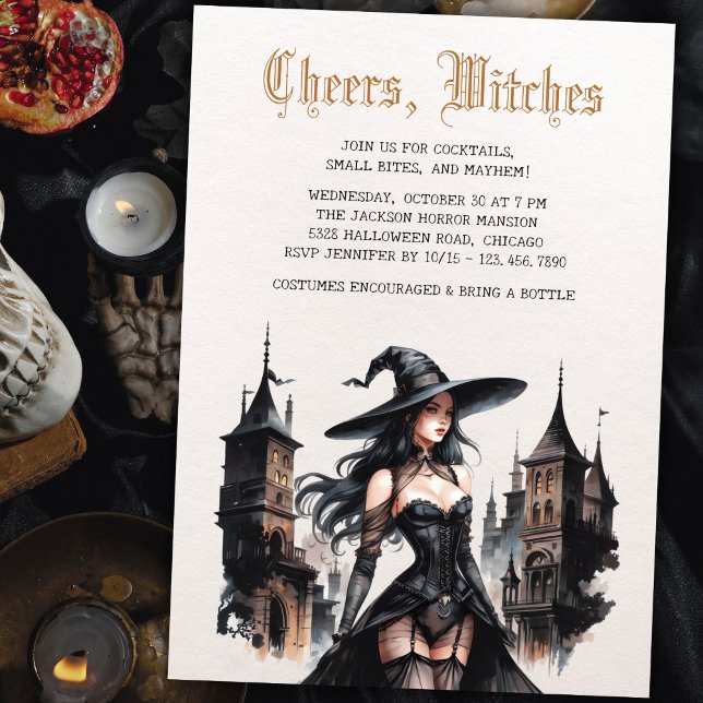 Gothic Cheers Witches Adult Girls Night Halloween  Invitation (Gothic Cheers Witches Adult Girls Night Halloween Invitation)