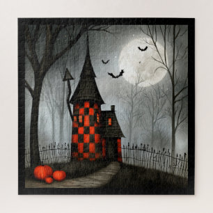 Gothic Chequerboard Halloween Tower Jigsaw Puzzle