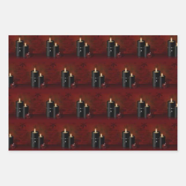 Gothic Christmas Candles Ornament Wrapping Paper Sheet (Front)