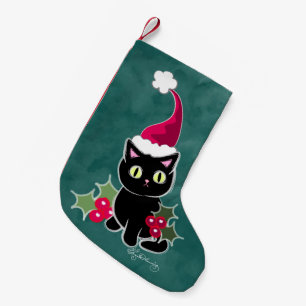Gothic Christmas Cat Green Small Christmas Stocking