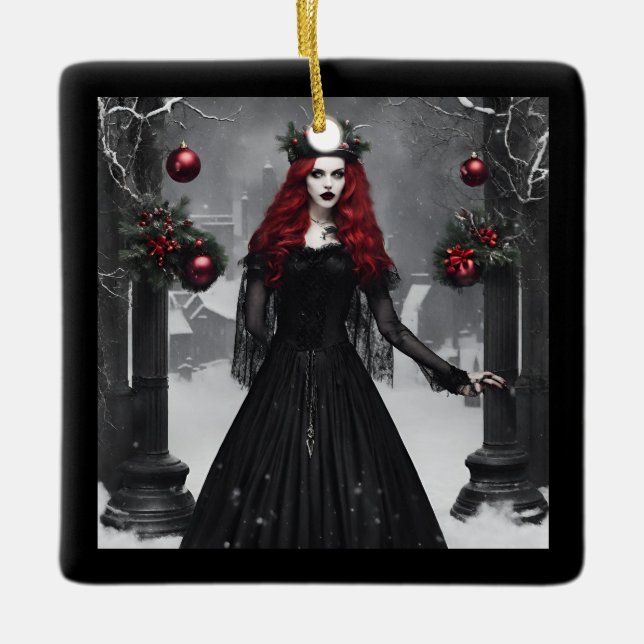 Gothic Christmas Ceramic Ornament (Front)