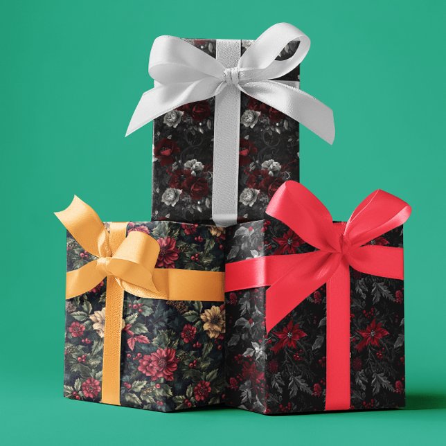 Gothic Christmas Moody Floral  Wrapping Paper Sheet (Creator Uploaded)