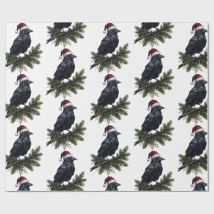 Gothic Christmas Raven Wearing Santa Hat Holiday   Wrapping Paper