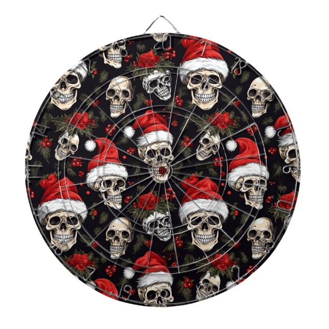 Gothic Christmas Santa Skull Dark Holiday Pattern Dartboard (Front)