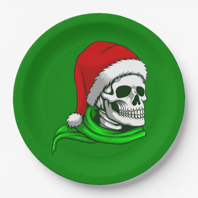 gothic christmas santa skull skeleton paper plate (Front)