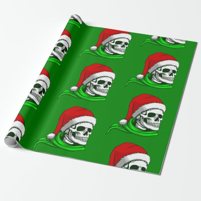 gothic christmas santa skull skeleton wrapping paper (Unrolled)