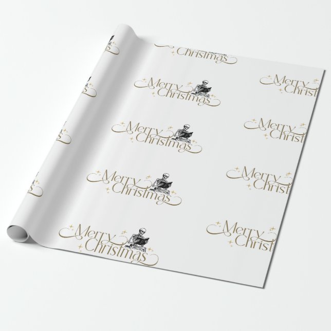 Gothic Christmas Skeleton Book Wrapping Paper (Unrolled)